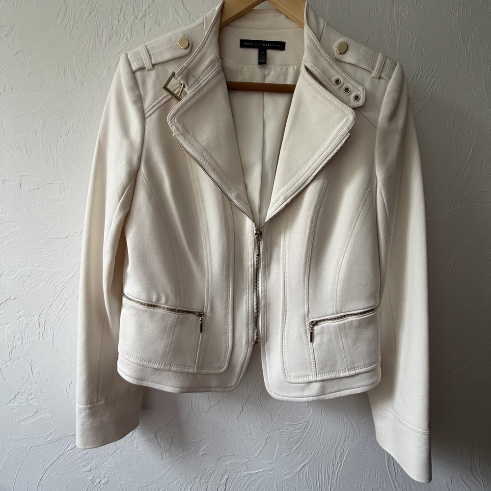 NWOT White House Black Market Ivory Moto Jacket